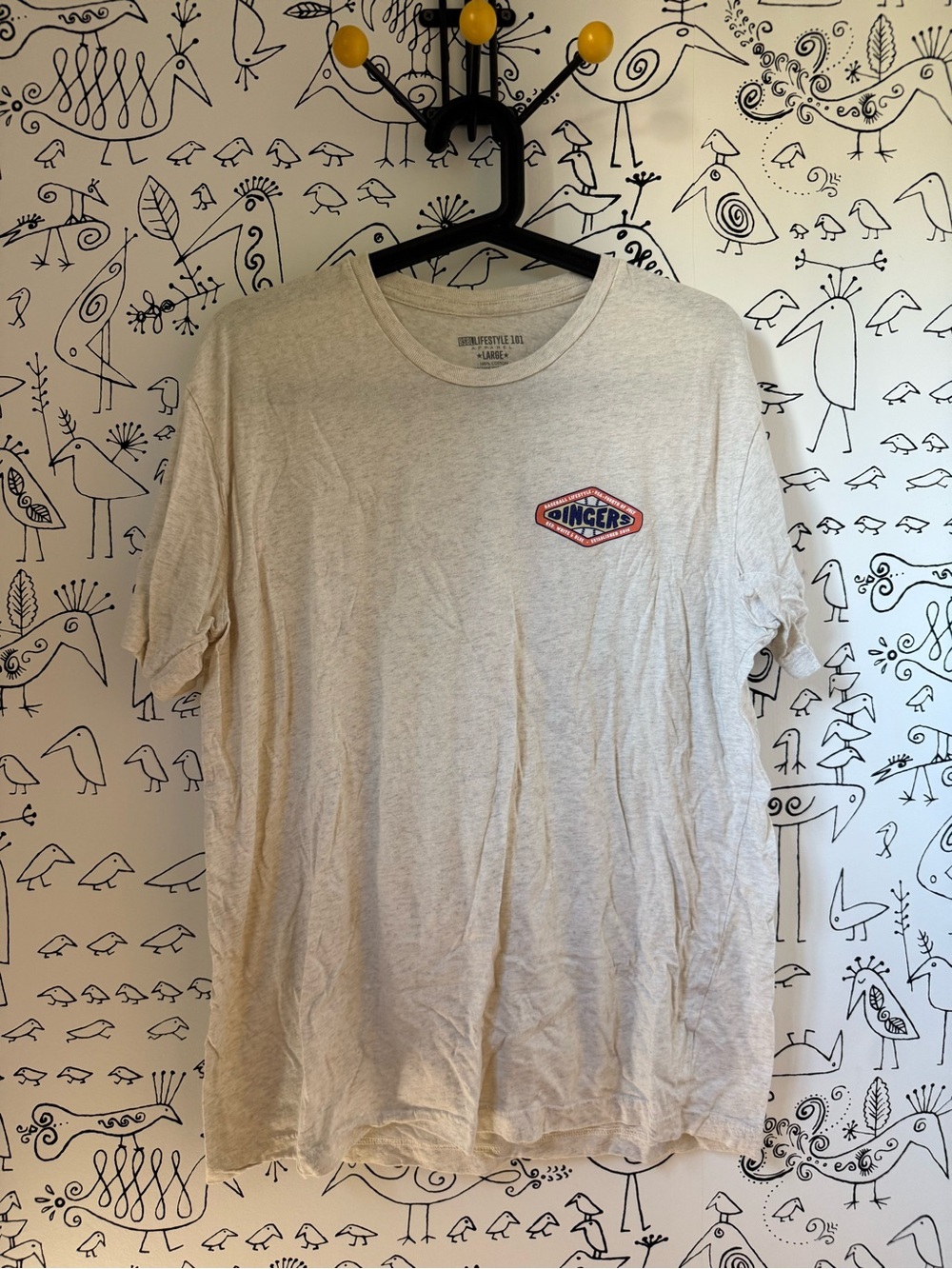 B101 Dingers Logo Crewneck T-Shirt in Light Cream